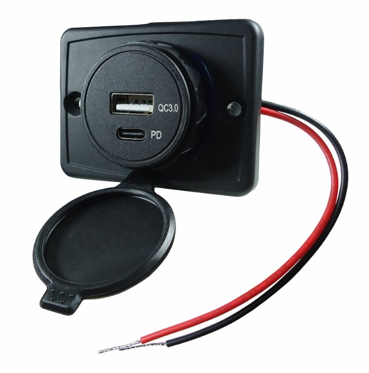 TOMADA VEICULAR USB E USB C 12V/24V - 1.5/3.0A - 18W/30W - DNI-0588 - autopeca DNI da ITAPIR