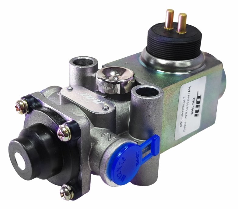 VALVULA SOLENOIDE 24V 15W 130PSI 2T  WABCO/IVECO/MAN/RENAULT TRUCKS/MB LS 1935/LS 1941/O 371 RDS/O 400 RSD/SCANIA K 124/K 94/P 114/P 124/P 94/R 114/R 124/T 114/T 124/VOLVO B 58 BIARTICULADO - DNI-7069 - autopeca DNI da ITAPIR