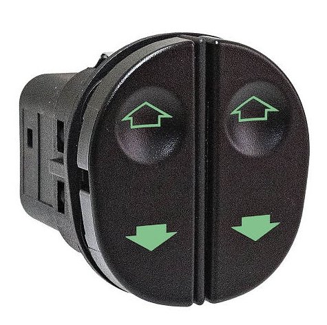 INTERRUPTOR VIDRO ELETRICO DUPLO LE 12V 8T  FORD FIESTA 1996>2006/Ford KA 1997>2013/COURIER 1997/2013 (S/ MOLDURA - VERDE)