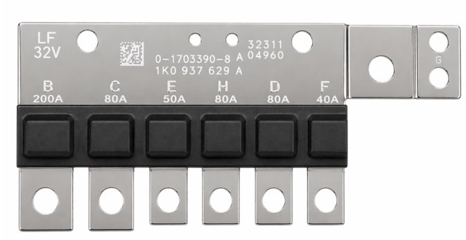 MULTI FUSIVEL  PLACA SUPORTE 12V 6T (200A/80A/50A/80A/80A/40A)  VW BORA 2.0 EA113 2002>2010/JETTA 2.0 2002>2016/JETTA 2.5 2006>2013/TIGUAN 2.0 2007>2016 - DNI-32.00.08 - autopeca DNI da ITAPIR