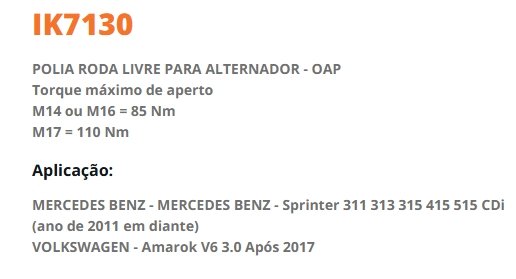 POLIA ALTERNADOR (6PK - 06 VIAS)  AUDI A4/A5/A6/A7/A8/Q5/Q7/VW Amarok 3.0/MB 311/313/315/415/515