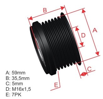 POLIA RODA LIVRE ALTERNADOR (7PK - 07 VIAS)  FORD TRANSIT 2.0 2.4