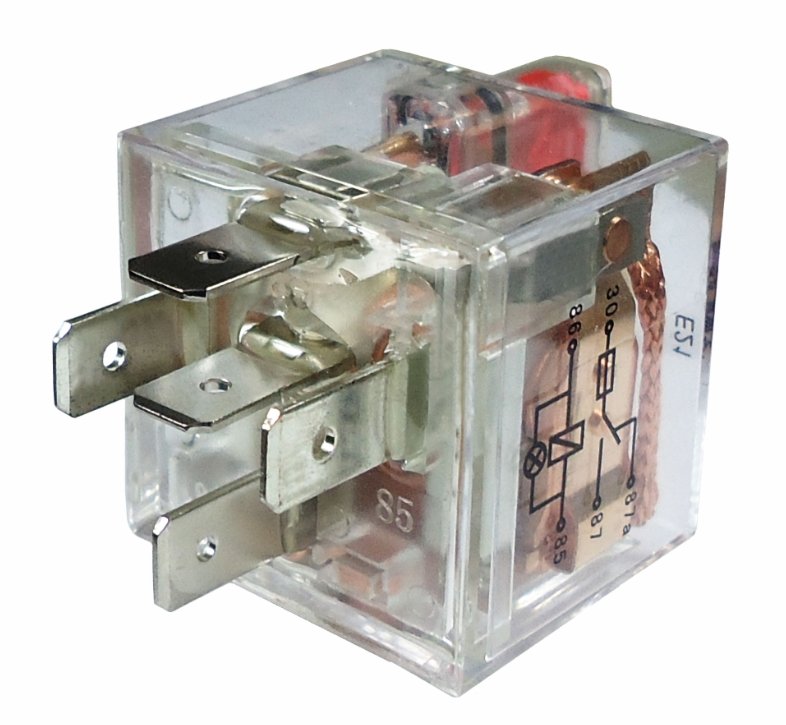 RELE AUXILIAR REVERSOR 12V/5T 40/30A  (C/ FUSIVEL - CANECA TRANSLUCIDA - C/ LED) - DNI-8102 - autopeca DNI da ITAPIR