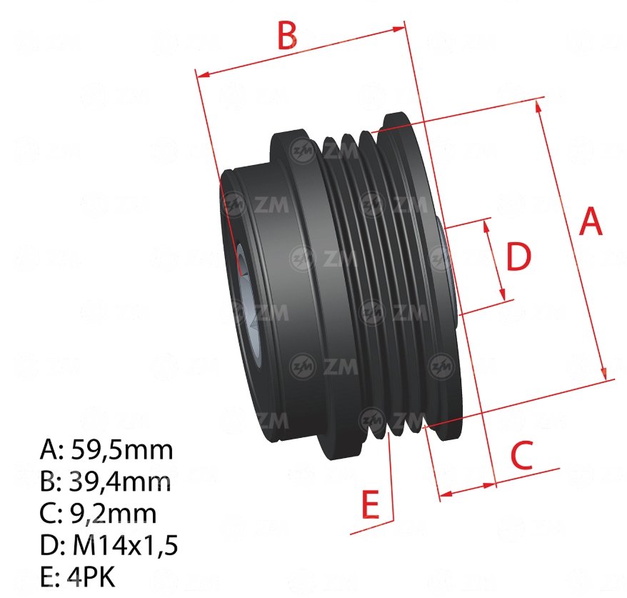 POLIA RODA LIVRE ALTERNADOR (4PK - 04 VIAS)  TOYOTA CAMRY - ZM-96.005.66 - autopeca ZM - COMPONENTE da ITAPIR
