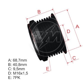 POLIA ALTERNADOR (7PK - 07 VIAS)  HYUNDAI H1 2.5 2002>/H100 2.5/KIA SORENTO 2.5 2002> - ZM-96.010.09 - autopeca ZM - COMPONENTE da ITAPIR