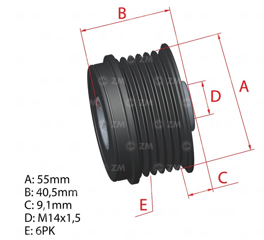 POLIA ALTERNADOR (6PK - 06 VIAS)  HONDA ACCORD 3.5 2012>/ODYSSEY/PILOT/RIDGELINE - ZM-96.005.67 - autopeca ZM - COMPONENTE da ITAPIR