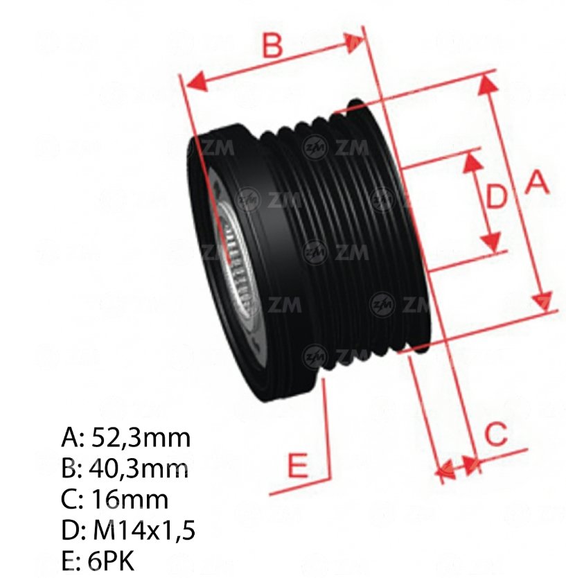 ** POLIA RODA LIVRE ALTERNADOR (6PK - 06 VIAS)  TORO 2.0 2015>/JEEP  COMMANDER 2.0L 16V 2021>/COMPASS 2.0L 16V 2016>/RENEGADE 2.0L 16V 2015>  (DIESEL)